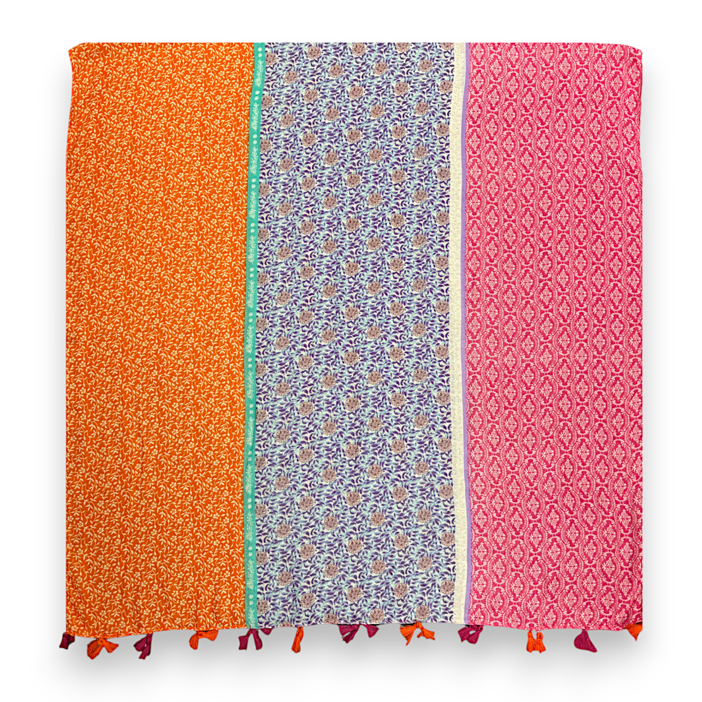 Pink Floral Patchwork Tassels Scarf