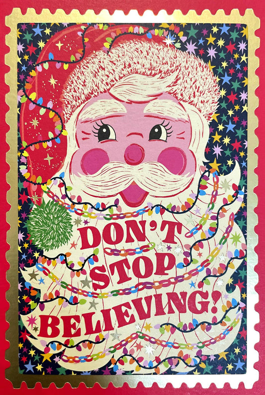Don't Stop Believing Santa Claus Christmas Card