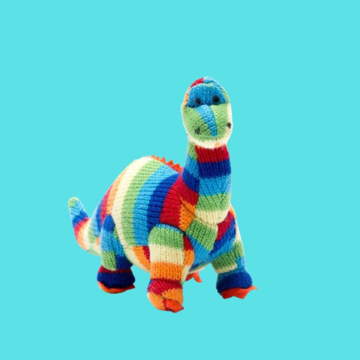 Knitted Diplodocus Dinosaur Baby Rattle Bold Stripe