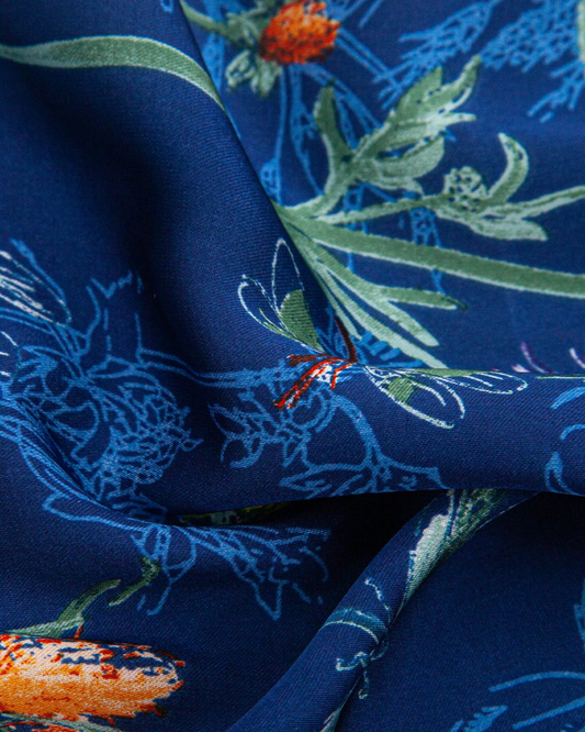 Dainty Floral Faux Silk Scarf Navy