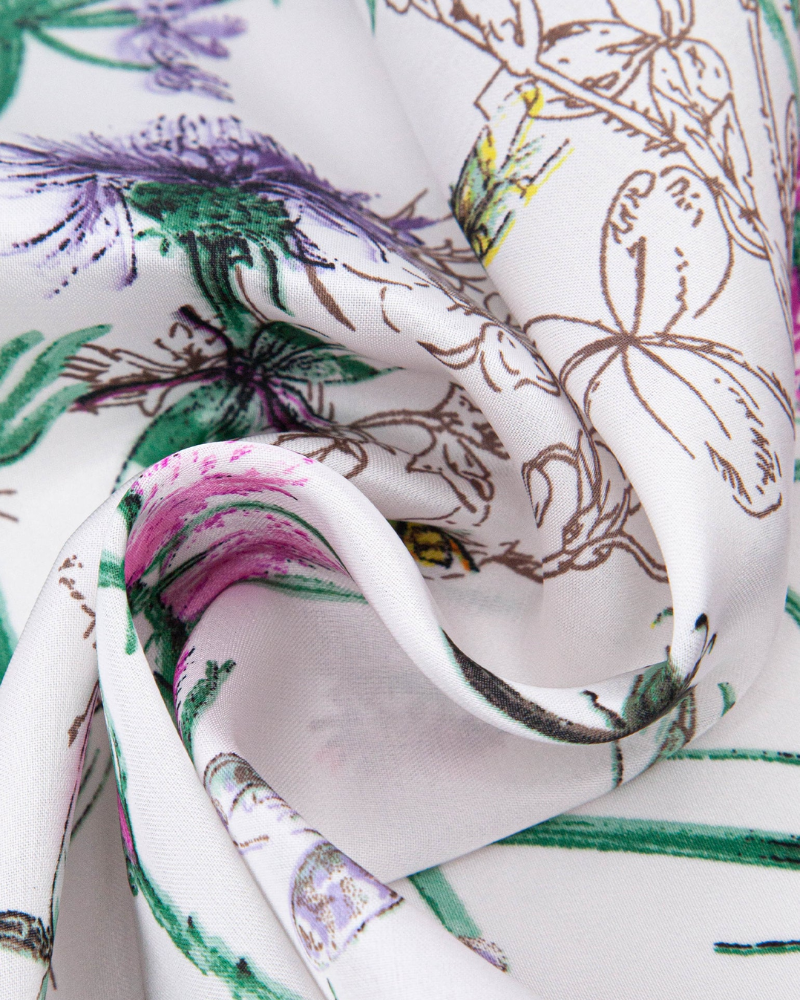 Dainty Floral Faux Silk Scarf White