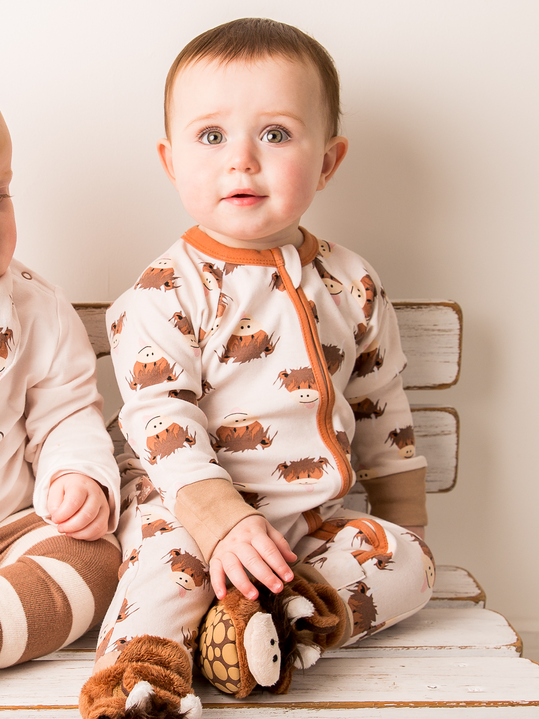 Neutral Hamish Highland Cow Zip-Up Romper 3-6 Months