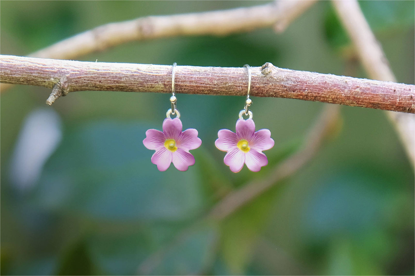 Primrose Pink Flower Drop Hook Earrings