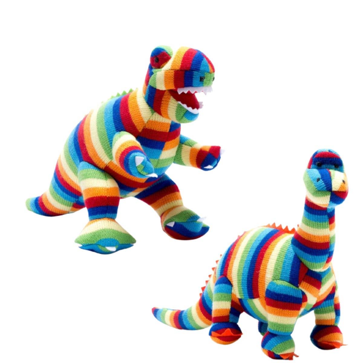 Knitted Diplodocus Dinosaur Plush Toy in Bold Stripes