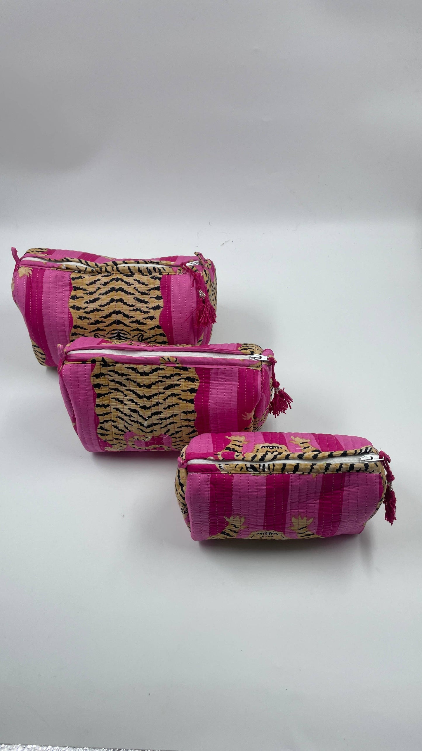 Pink Tiger Stripes Quilted Wash Bag 3 Sizes