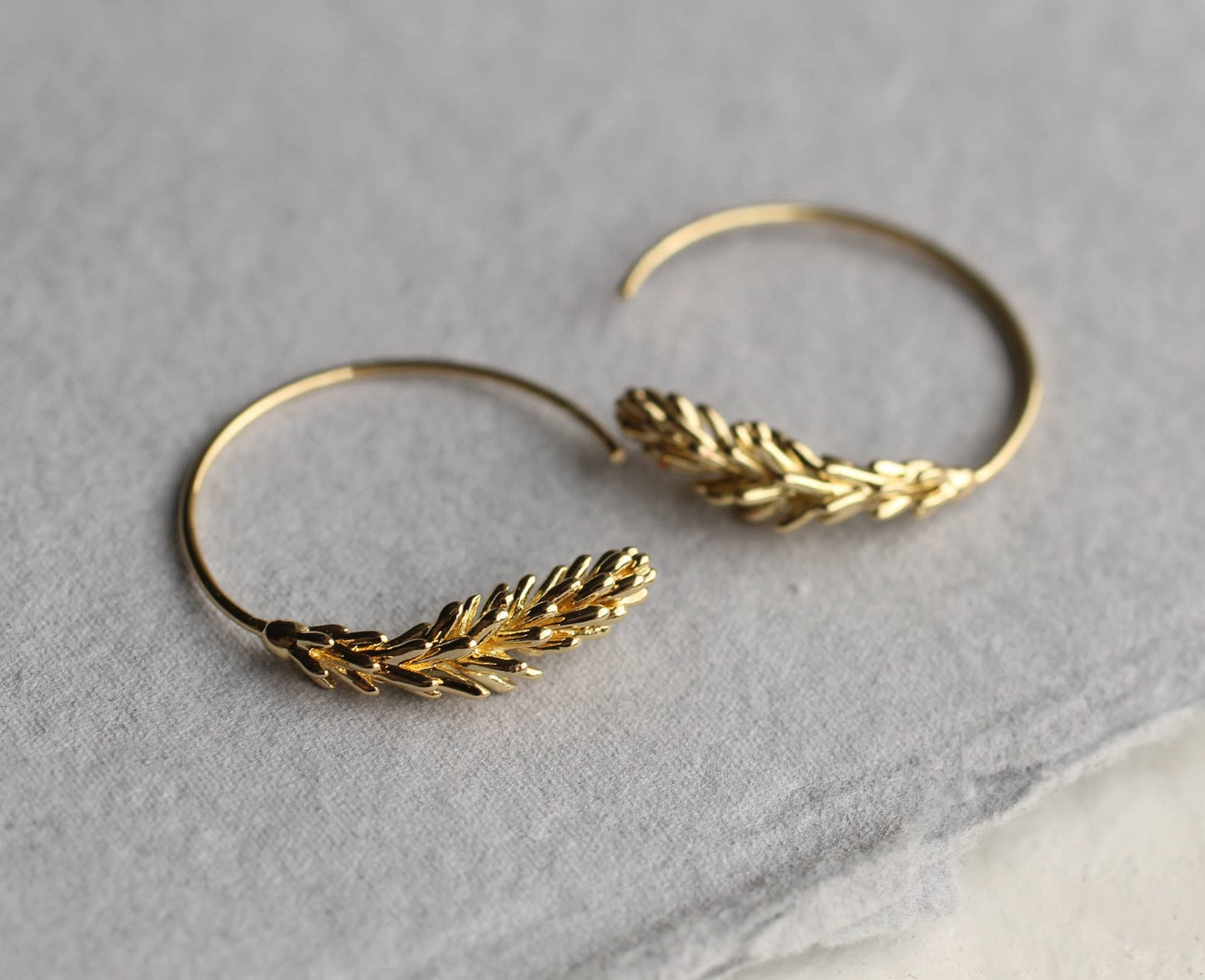 Tiny Gold Leaf Hoop Earrings