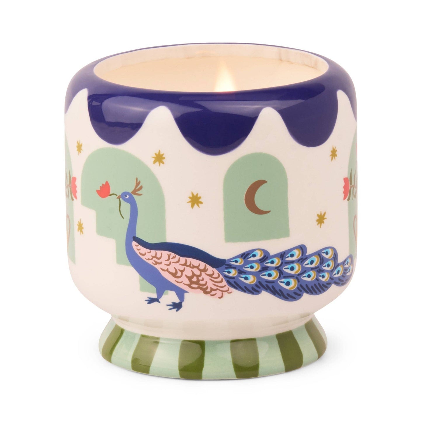 Peacock Ceramic Candle Misted Lime