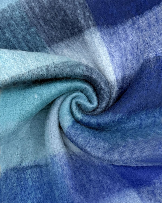 Blue Checked Wool Blanket Scarf