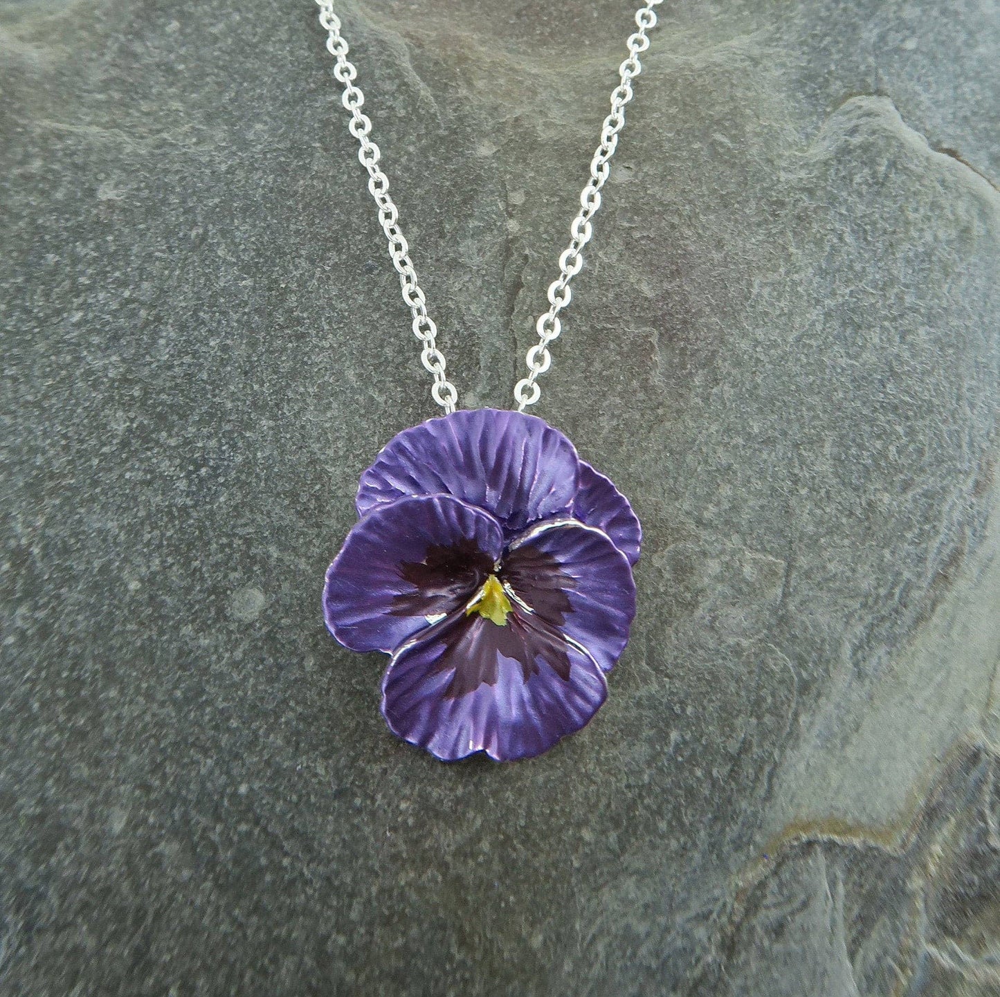 Pansy Purple Flower Pendant Necklace