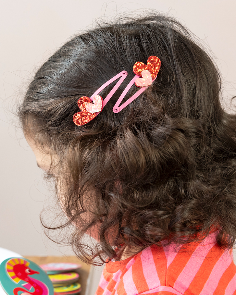 Glitter Love Heart Hair Clips Set of 2