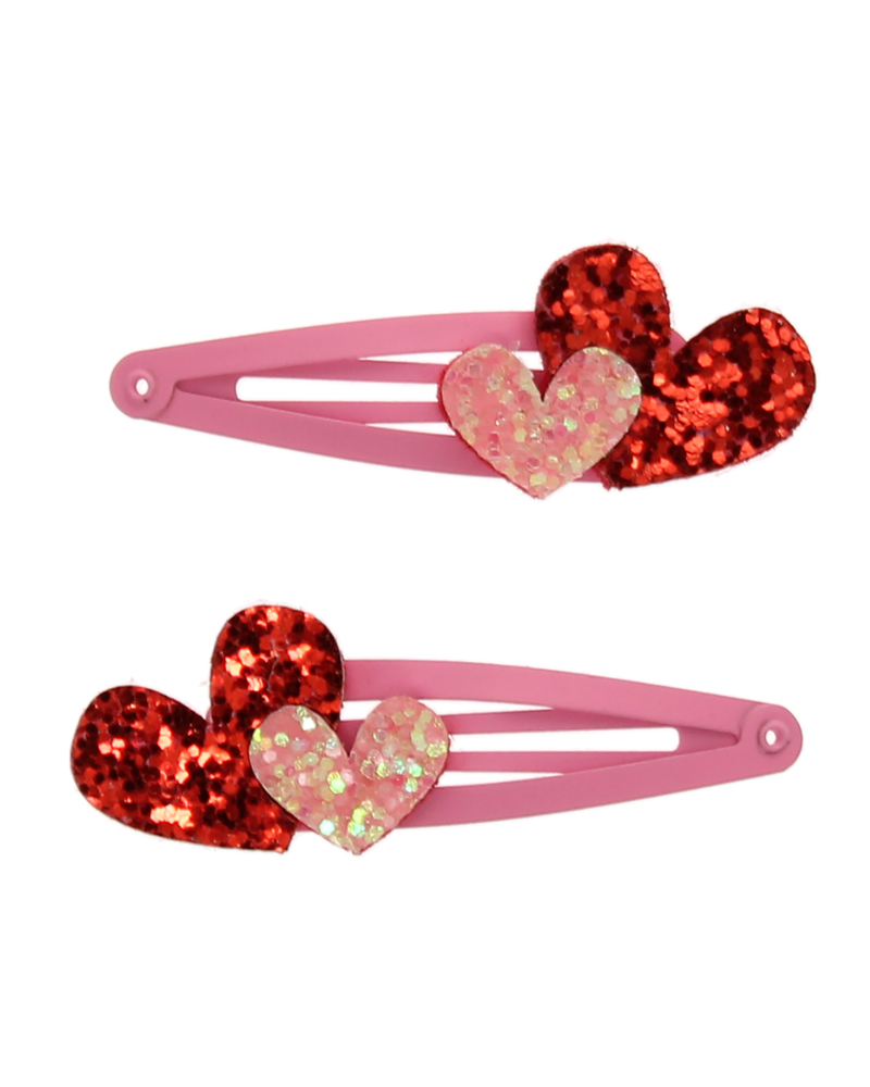 Glitter Love Heart Hair Clips Set of 2