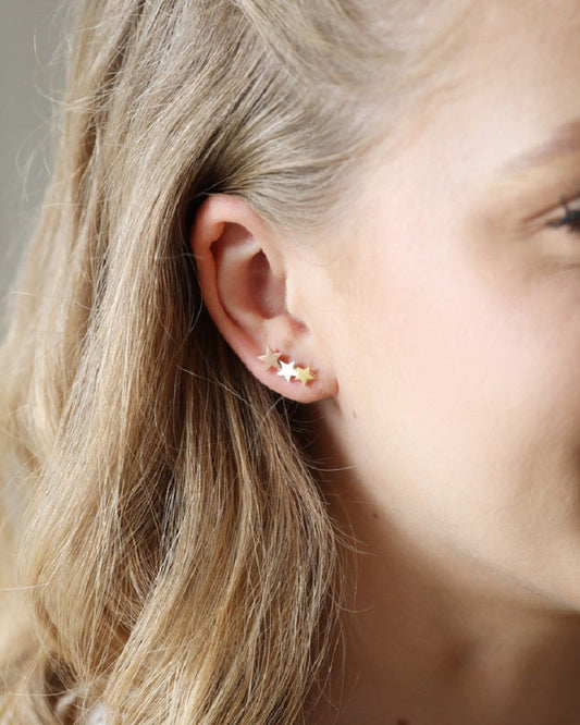Mixed Metal Triple Star Earrings