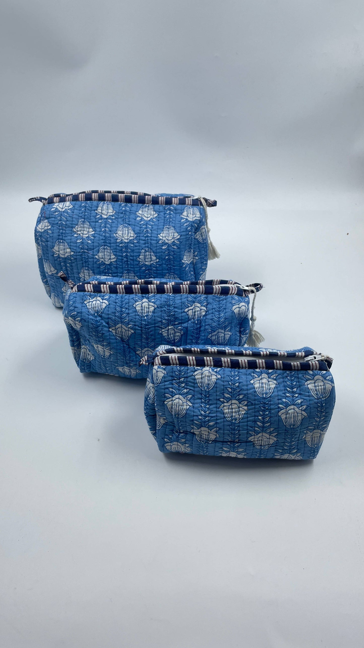 Blue Floral Quilted Wash Bag 3 Sizes