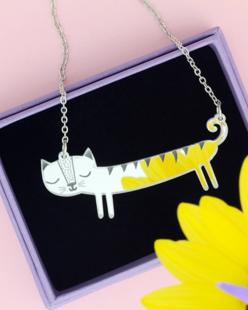 Sausage Cat Necklace Silver