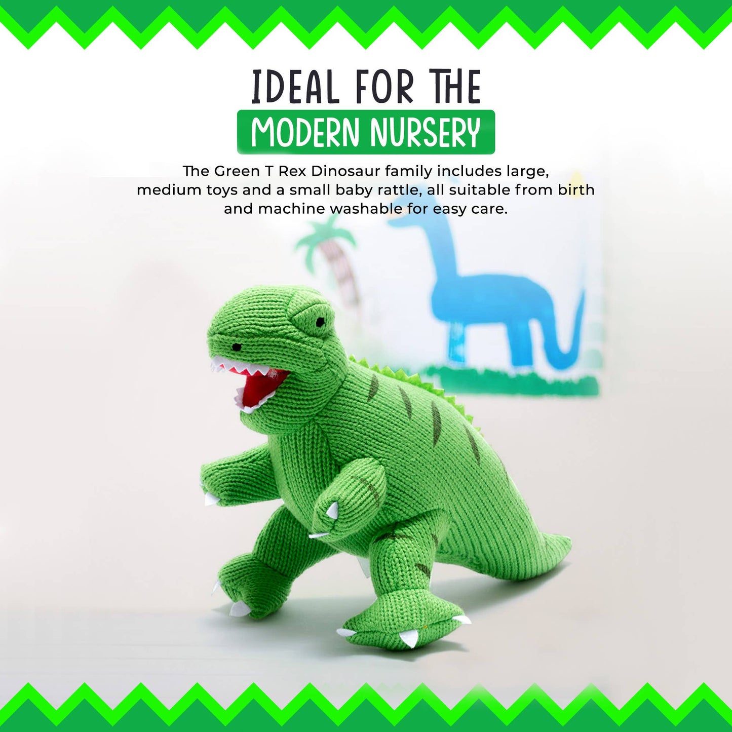 Knitted Green T Rex Dinosaur Plush Toy