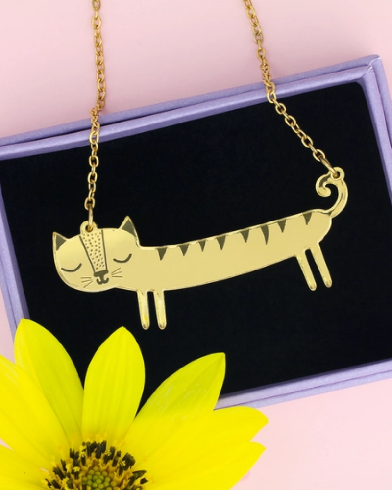 Sausage Cat Necklace In Gold