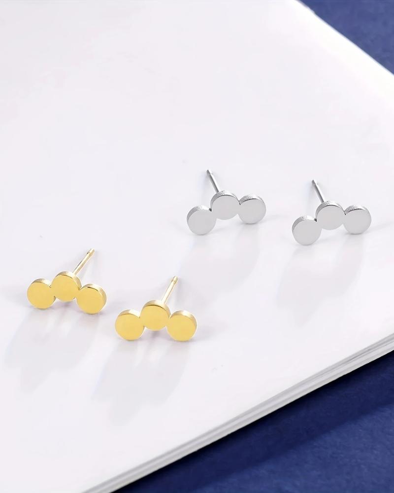 Tiny 3 Circles Earrings Gold And Silver