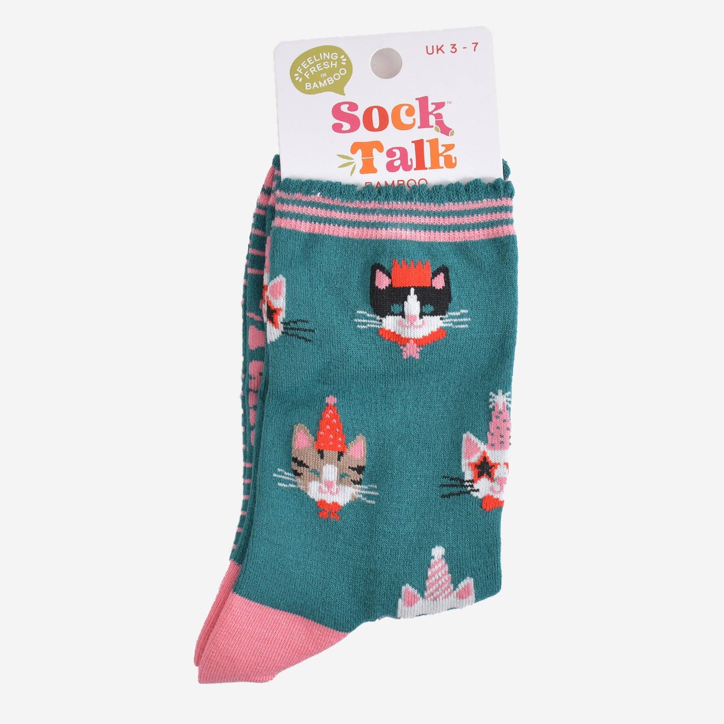 Women's Bamboo Socks - Green/Pink, Party Cats: UK 3-7 | EU 36-40 | US 5-9