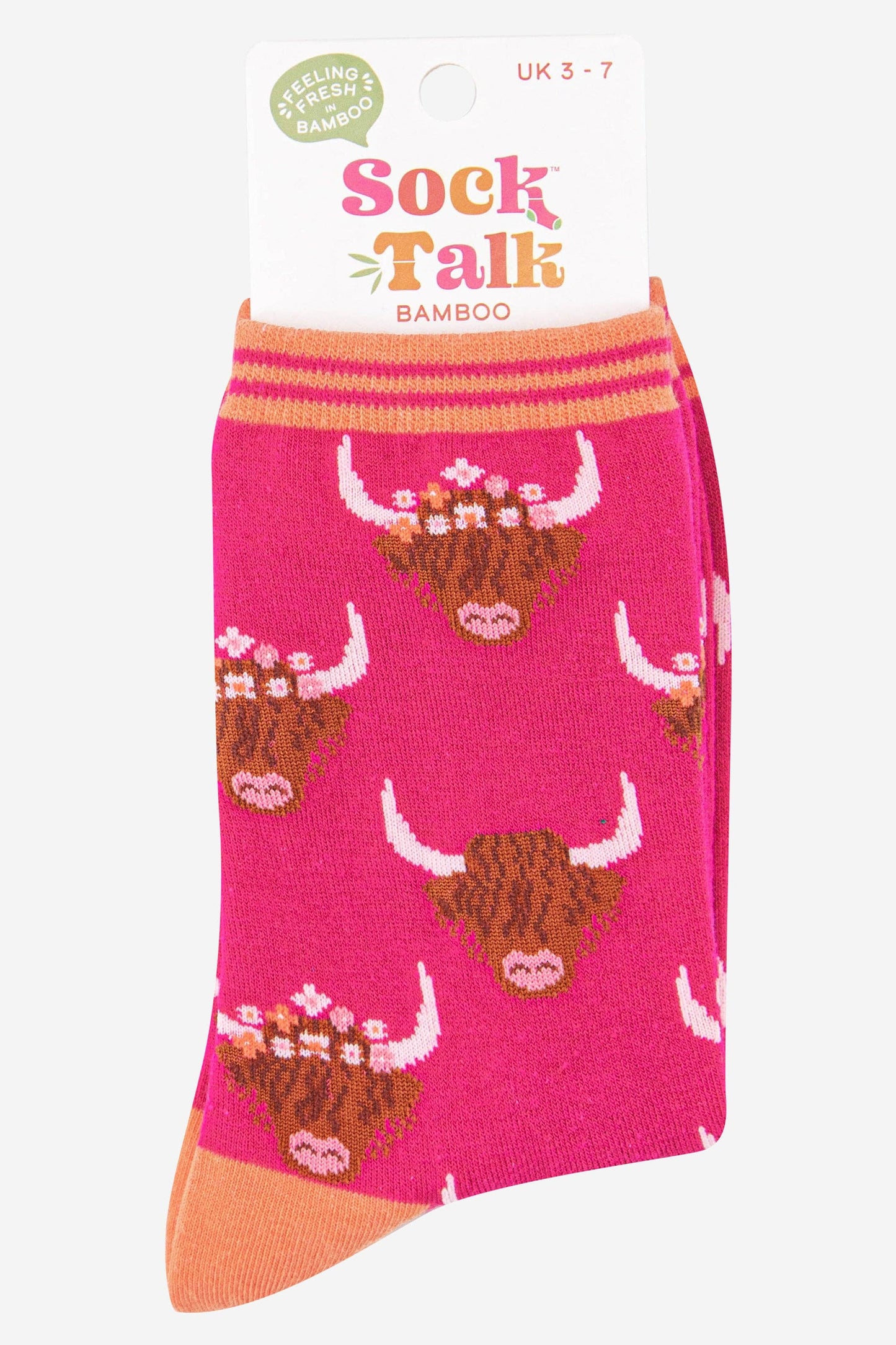 Women's Highland Cow With Floral Crown Bamboo Socks in Pink: UK 3-7 | EU 36-40