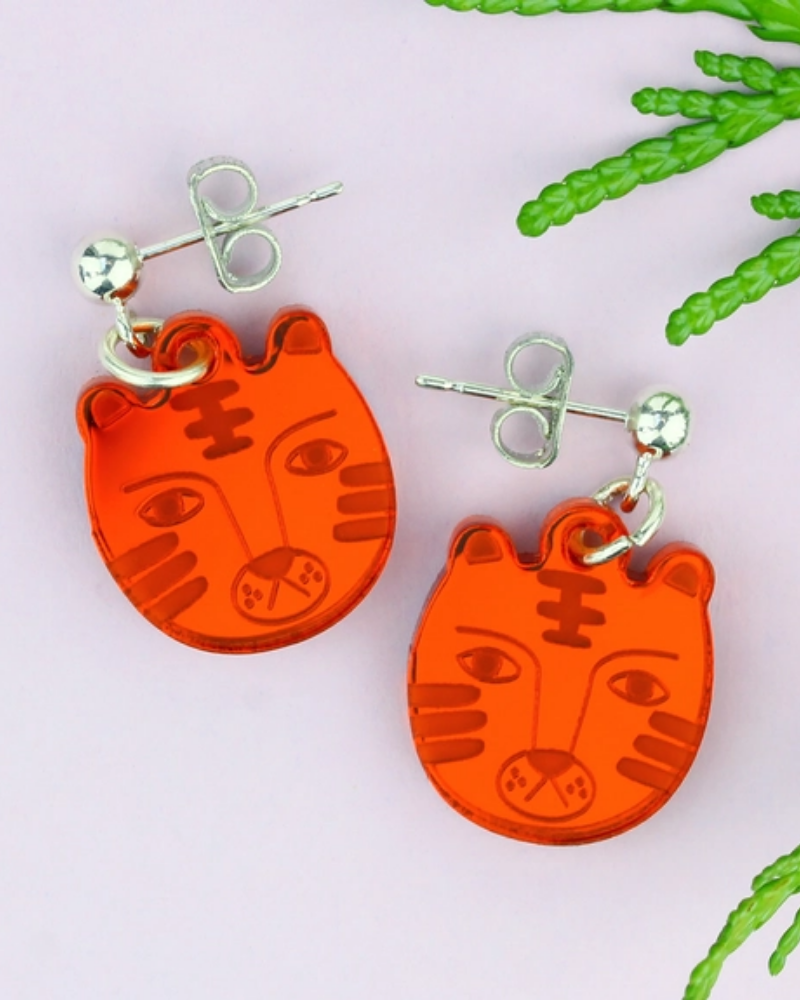 Tiger Stud Earrings In Orange