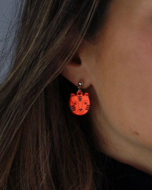 Tiger Stud Earrings In Orange