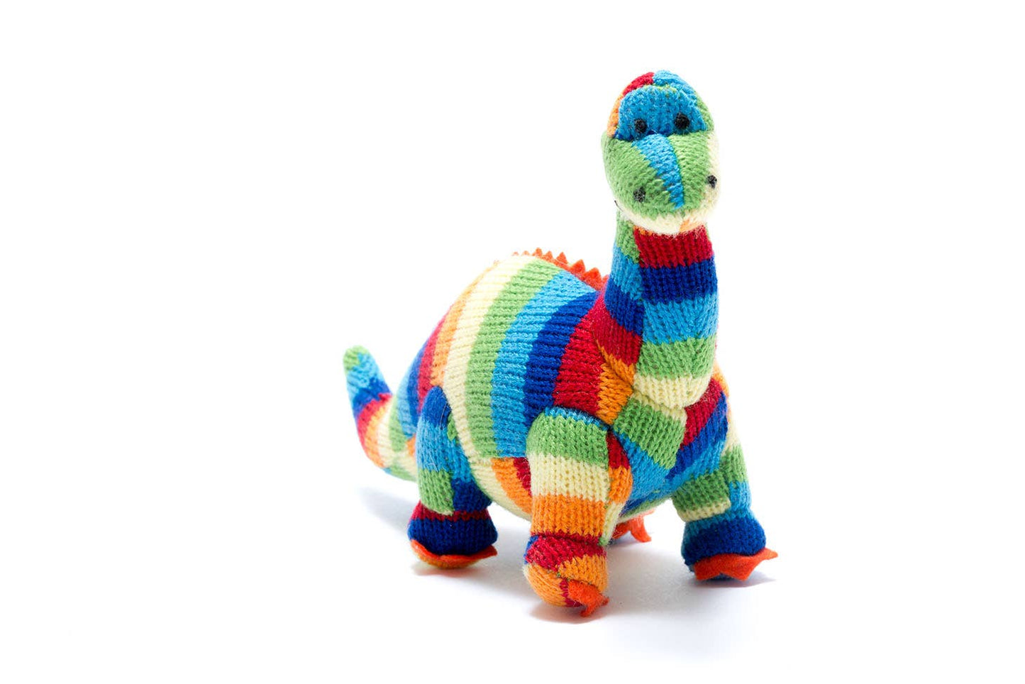 Knitted Diplodocus Dinosaur Baby Rattle Bold Stripe
