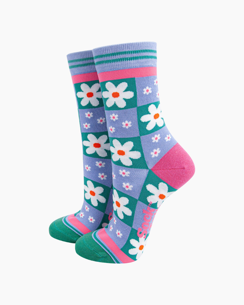 Floral Checkerboard Unisex Crew Socks