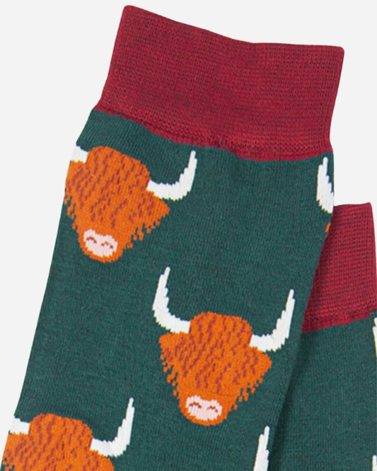 Highland Cow Socks In Green
