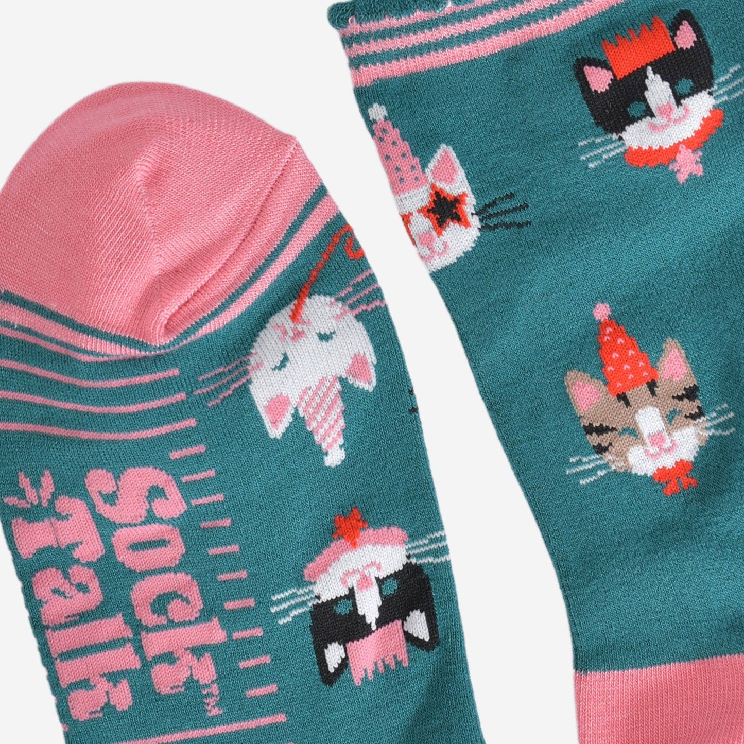 Women's Bamboo Socks - Green/Pink, Party Cats: UK 3-7 | EU 36-40 | US 5-9