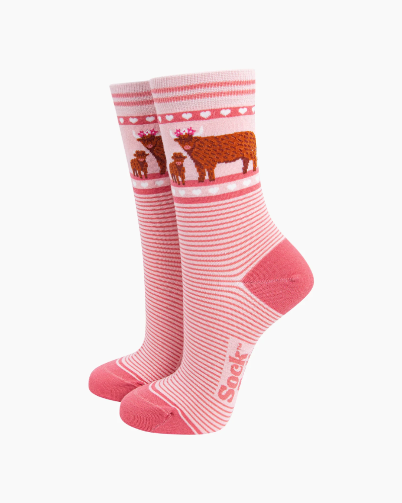 Highland Cow And Calf Pink Unisex Crew Socks