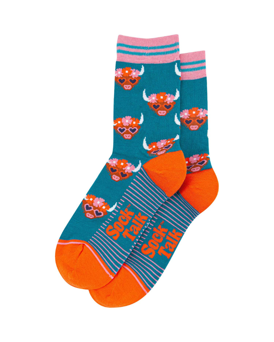 Highland Cows in Floral Crown Unisex Crew Socks
