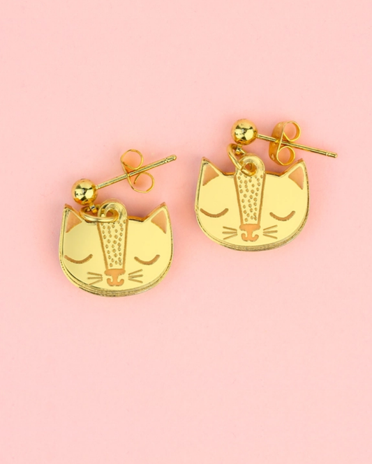 Cat Stud Earrings Gold & Silver