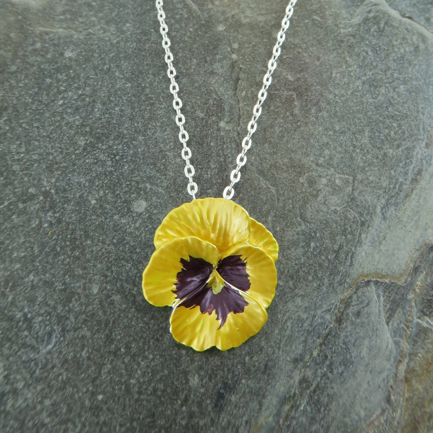 Pansy Yellow Flower Pendant Necklace