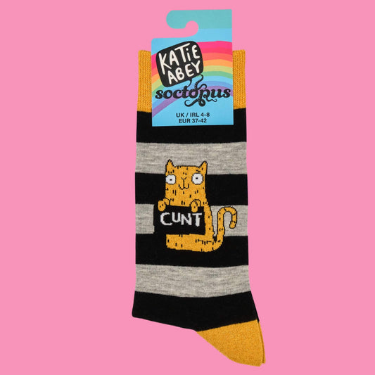 Sweary Cat Very Naughty C*nt Sparkly Socks Small