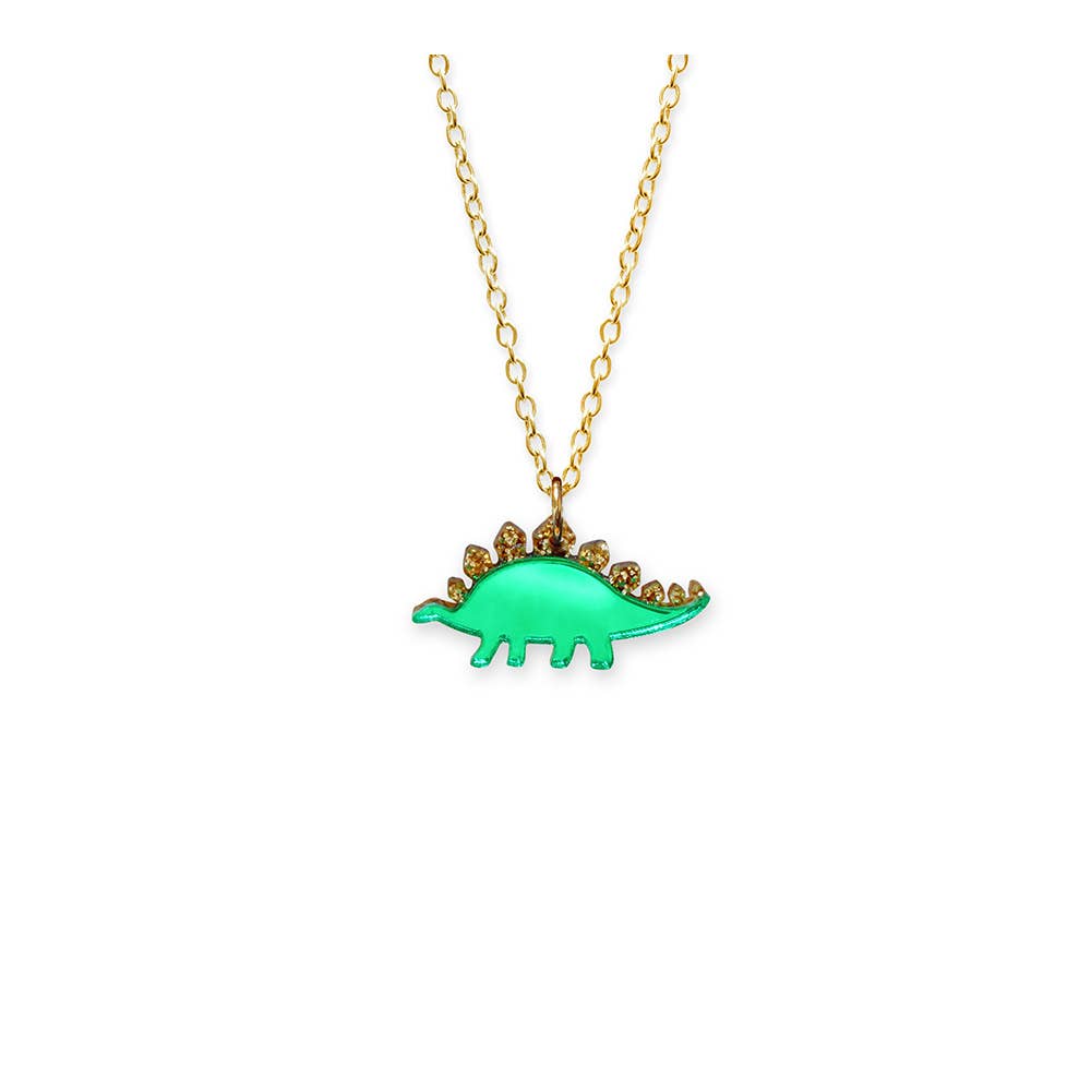 Stegosaurus Charm Necklace in Green & Gold