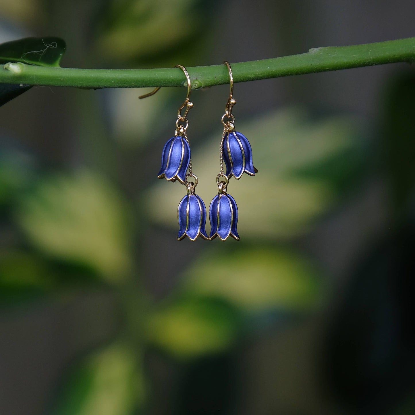 Bluebell Flower Gold Drop Hook Earrings