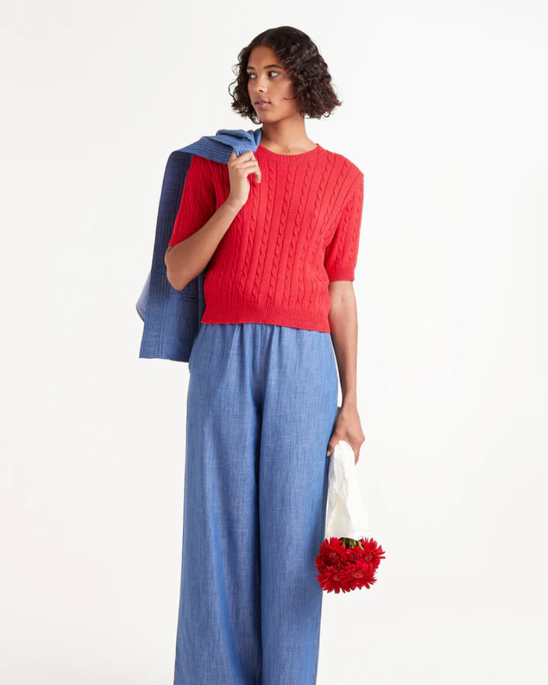 Red Cable Knit Short Sleeve Jumper By Compania Fantastica