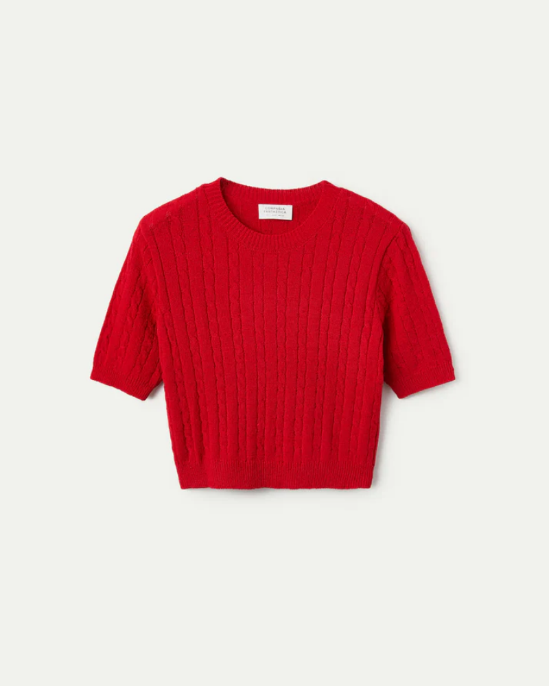 Red Cable Knit Short Sleeve Jumper By Compania Fantastica