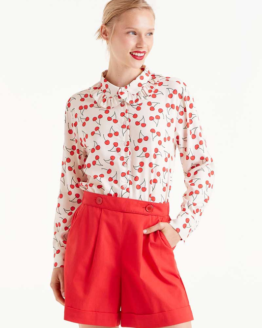Cherries Print Frill Collar Blouse By Compania Fantastica.