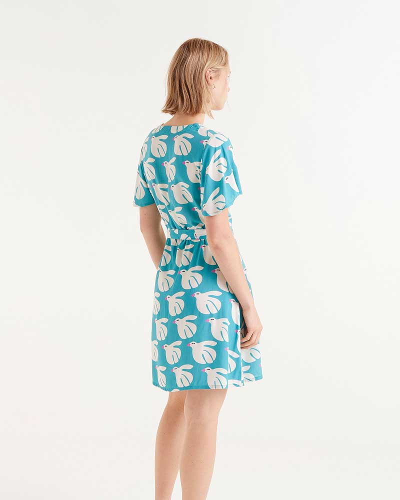 Doves Print Belted Short Dress By Compania Fantastica