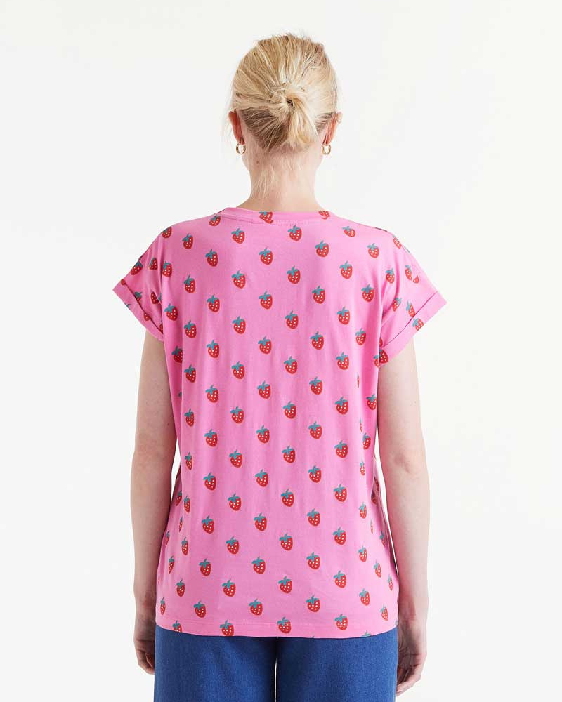 Strawberry Print Round Neck T-Shirt By Compania Fantastica
