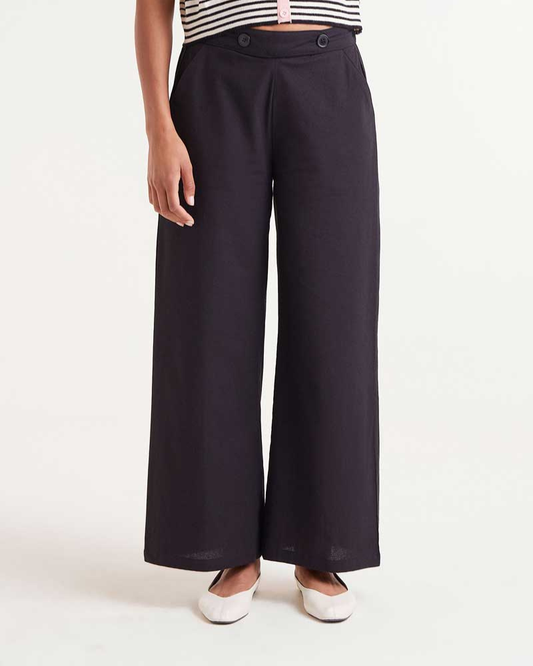 Wide Leg Buttoned Trousers In Black By Compania Fantastica