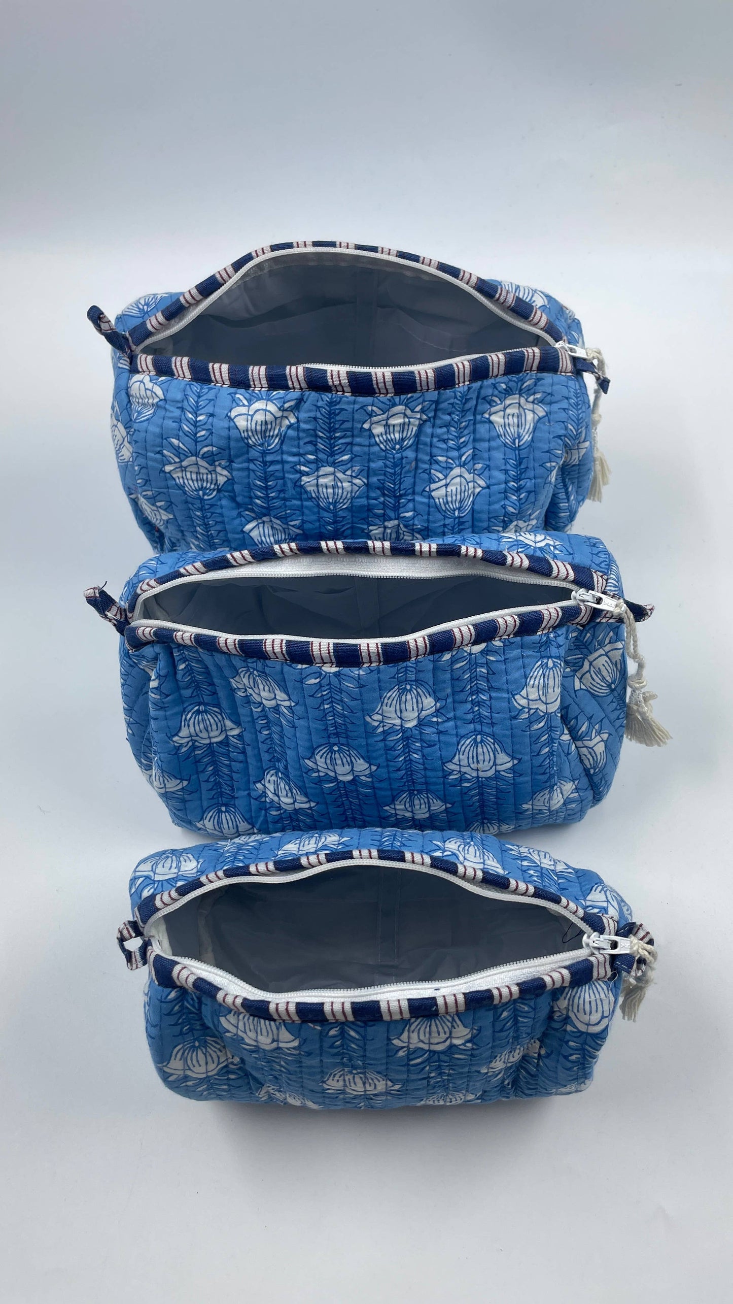 Blue Floral Quilted Wash Bag 3 Sizes