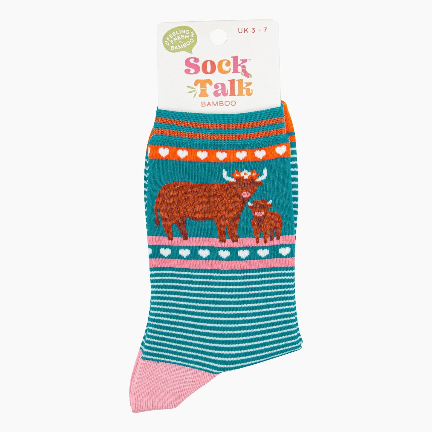 Women's Bamboo Socks - Teal, Highland Cow and Calf: UK 3-7 | EU 36-40 | US 5-9