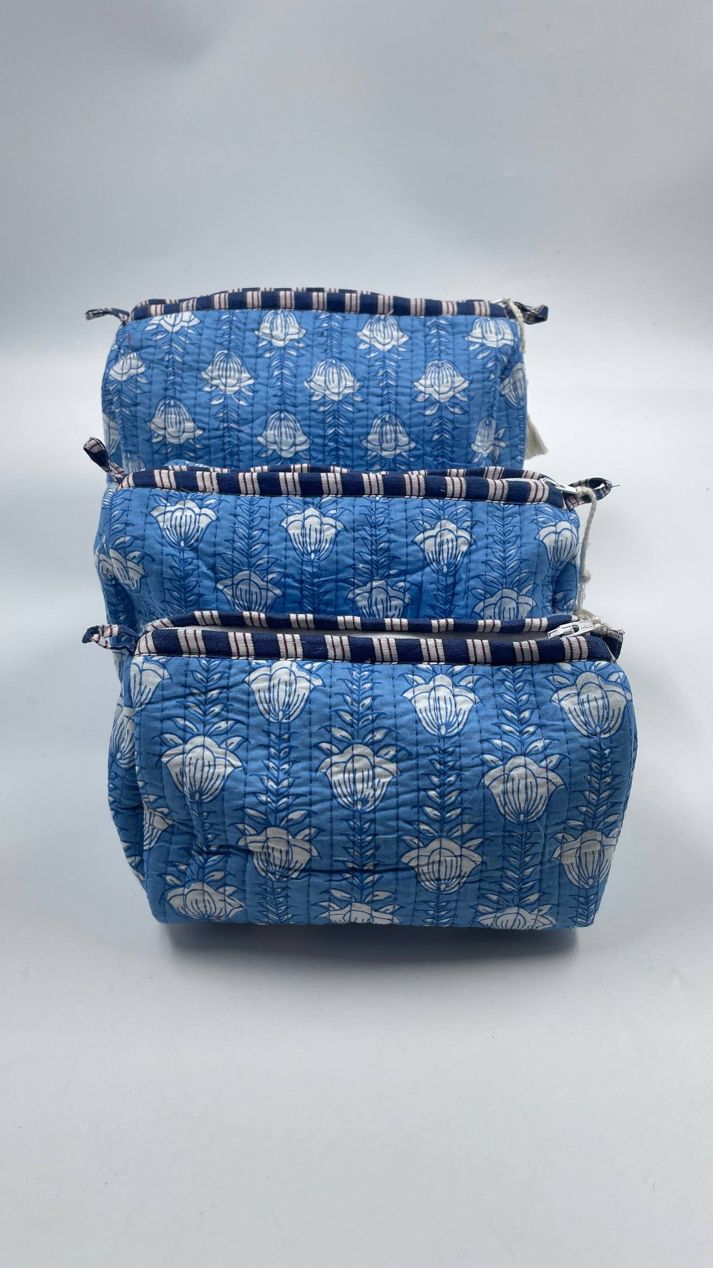 Blue Floral Quilted Wash Bag 3 Sizes