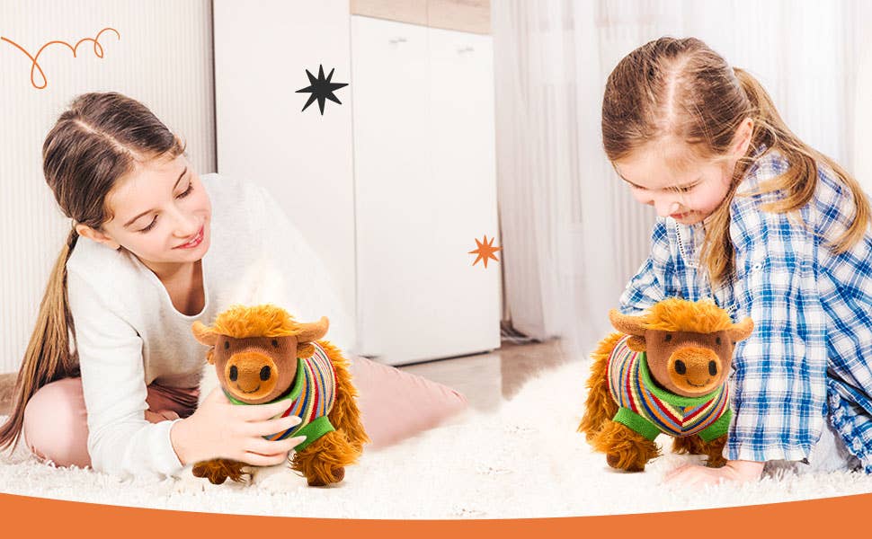 Knitted Highland Cow Plush Toy in Stripe Jumper