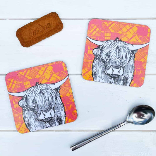 Tartan Cow Individual Coaster by Gillian Kyle