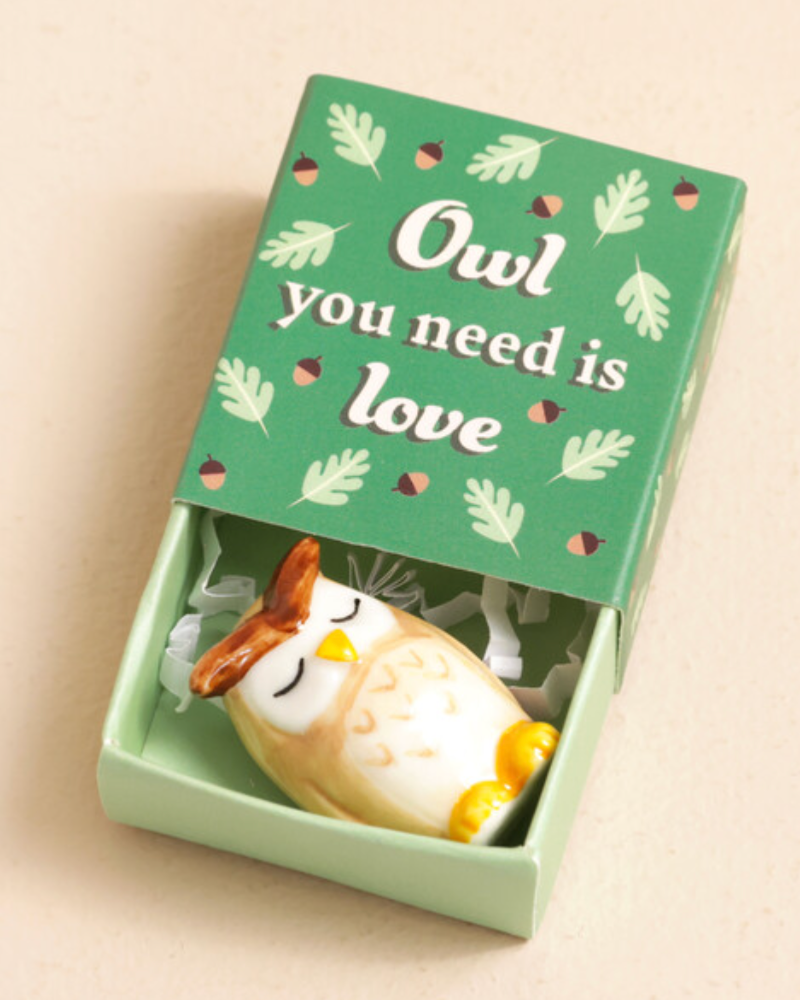 Owl Tiny Ceramic Token In Matchbox