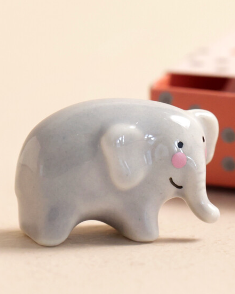 Elephant Tiny Ceramic Token In Matchbox