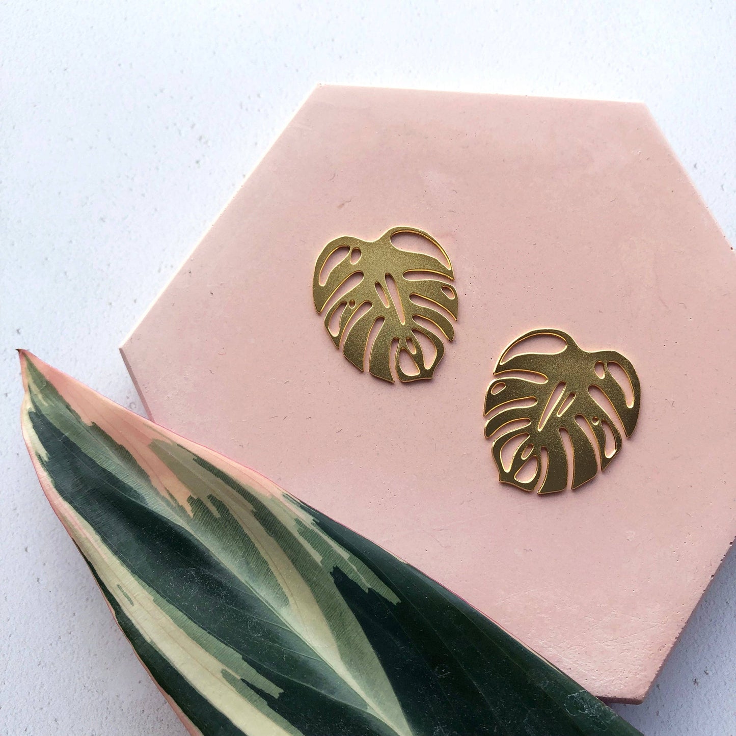 Gold Monstera Leaf Houseplant Stud Earrings